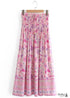 Boho Skirts in Smocked Waist, Bird Garden in Pink Purple For Women